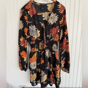 Revamped Black Floral Dress Size S with long sleeves
